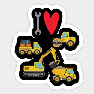 I love Construction excavator vehicles Sticker